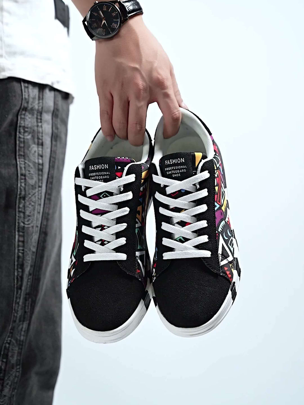 Men's Low-Top Skate Shoes, Geometric Print