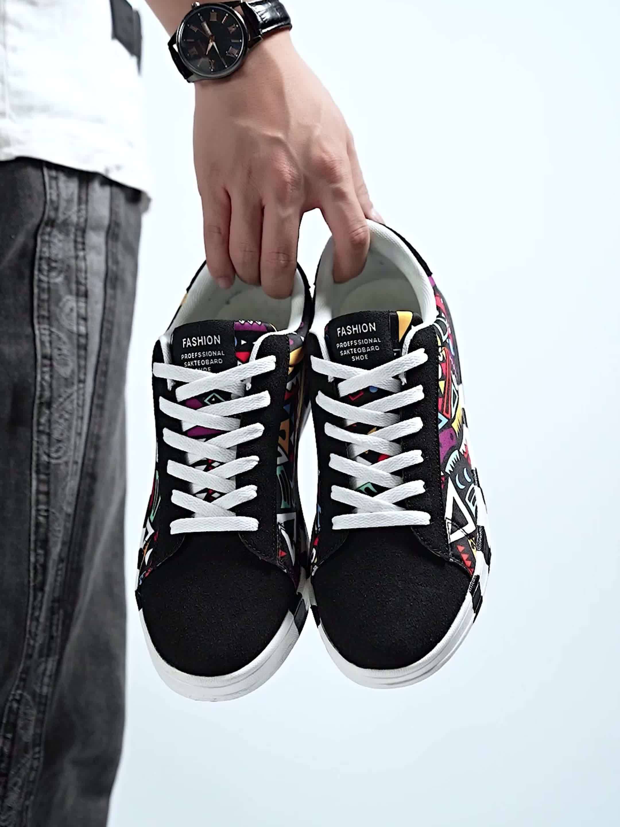 Men's Low-Top Skate Shoes, Geometric Print
