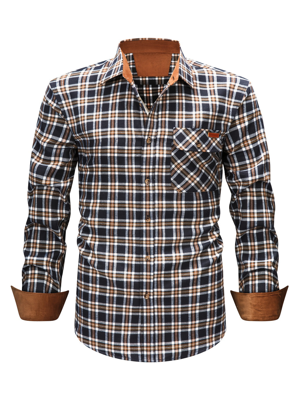Men's Brushed Plaid Shirt, Dual-Tone, Long-Sleeve