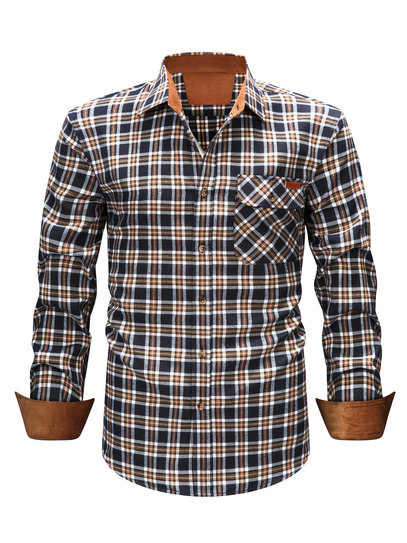 Men's Brushed Plaid Shirt, Dual-Tone, Long-Sleeve