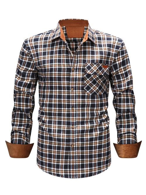 Men's Brushed Plaid Shirt, Dual-Tone, Long-Sleeve