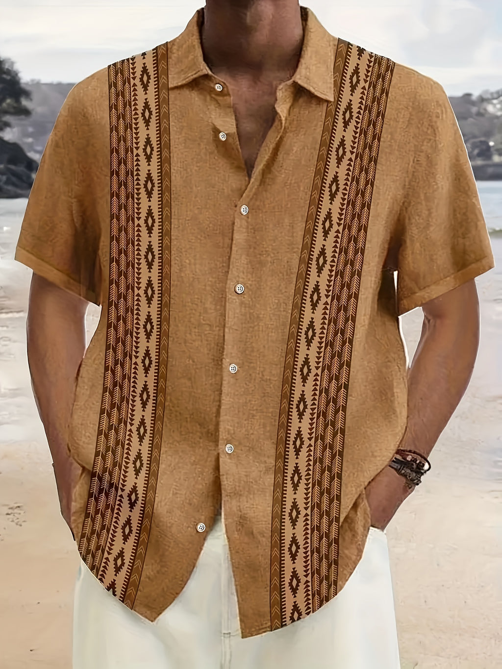 Men's Hawaiian Shirt, Geometric Print, Lapel