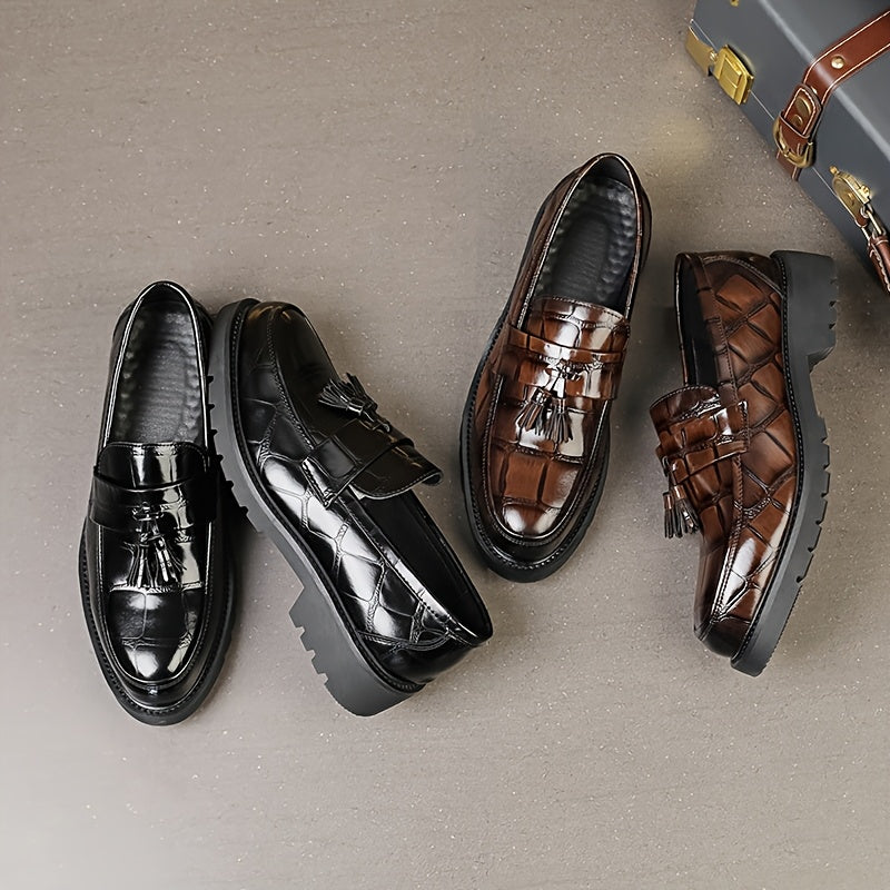 Men's Tassel Thick-Sole Dress Loafers, Round-Toe