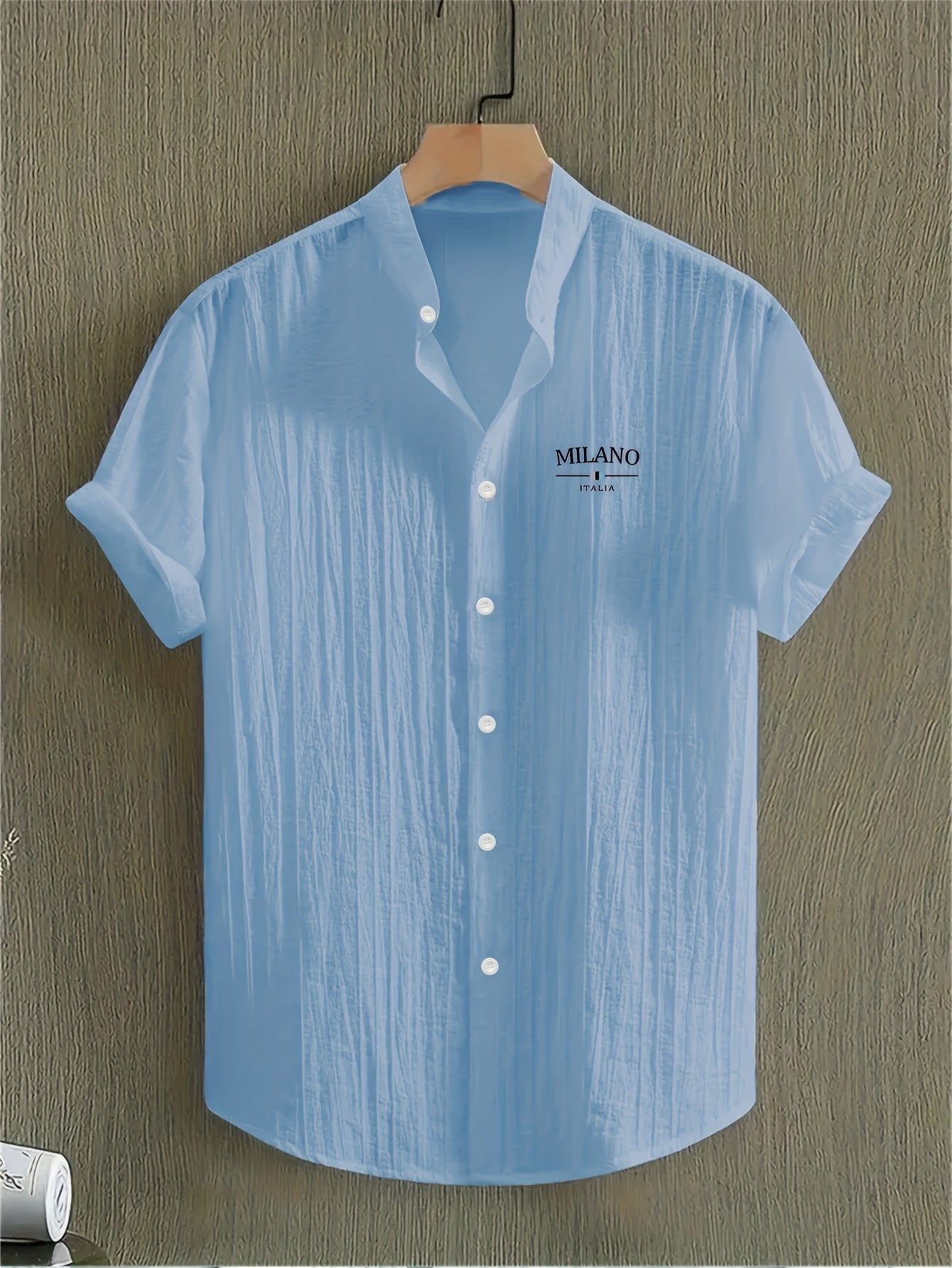 Men's Short-Sleeve Shirt, Print, Stand-Up Collar