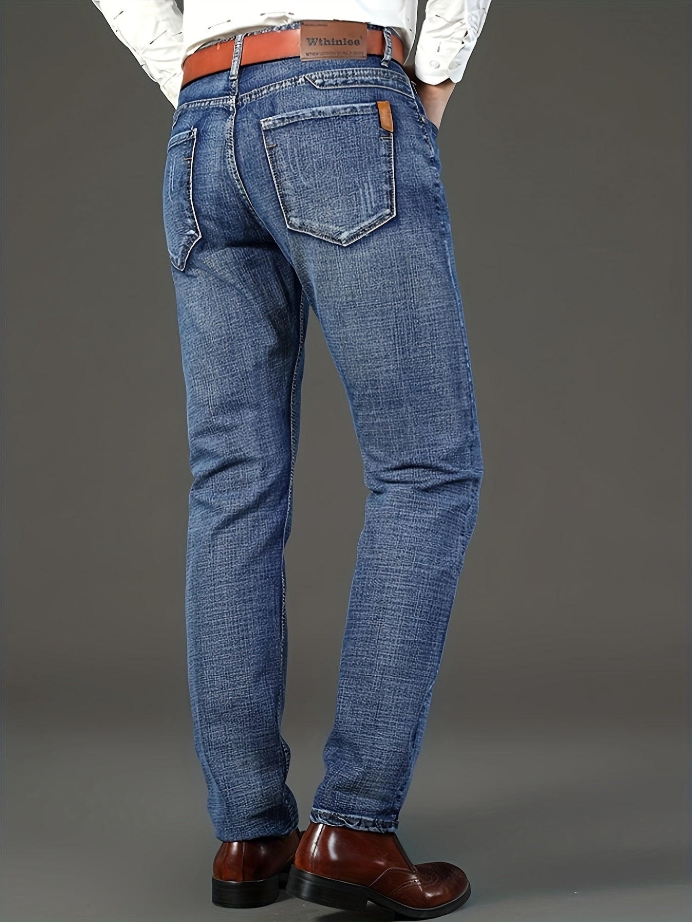 Men's Stretch Denim Trousers, Straight-Leg, Business Casual
