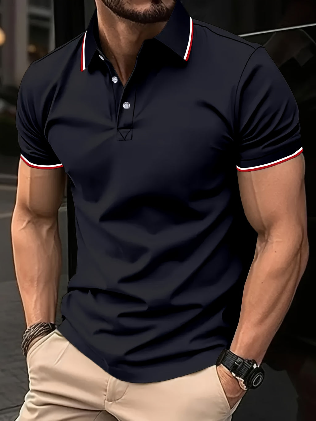 Men's Polo Shirt, Classic Button-Up Collar