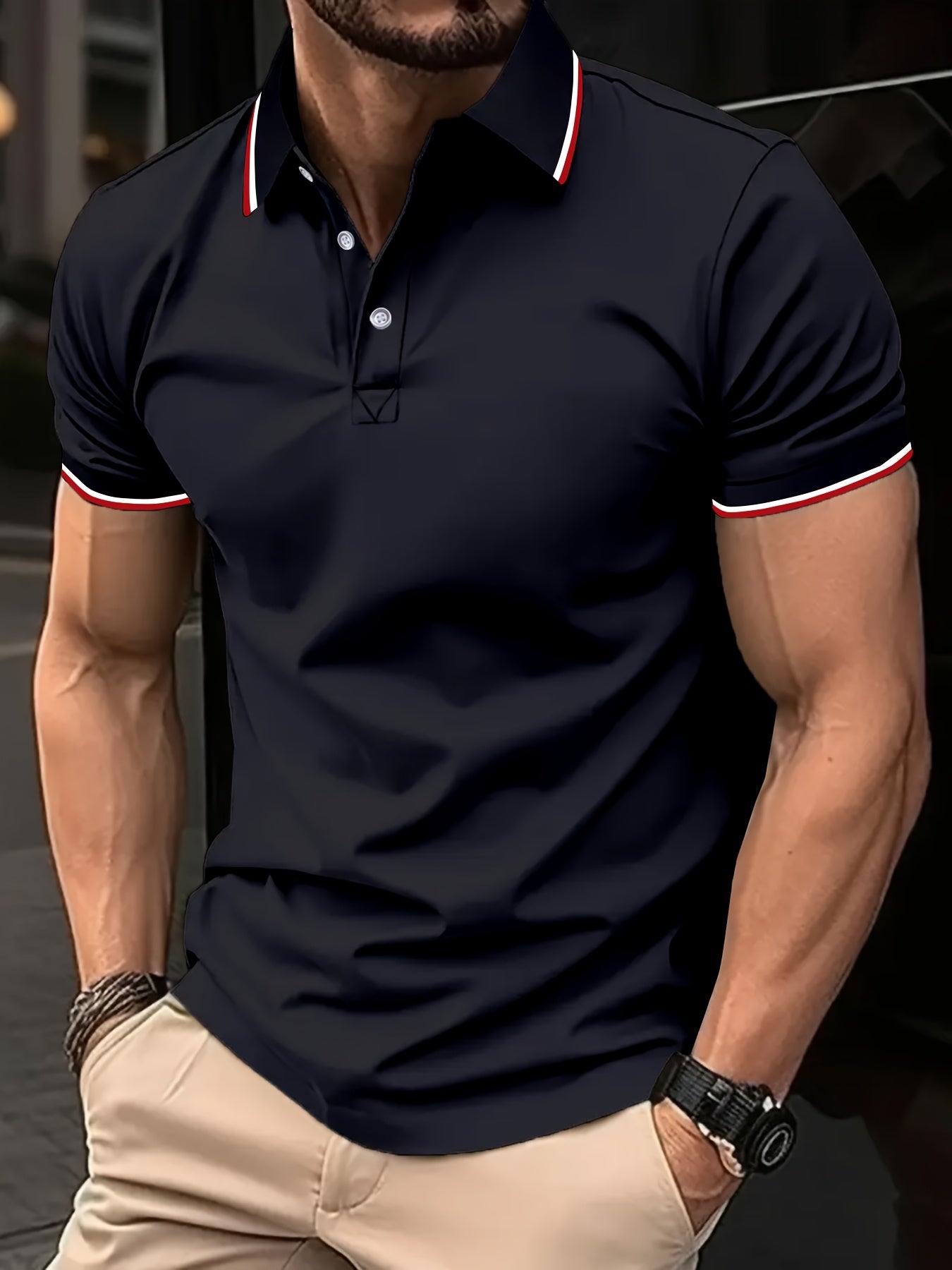 Men's Polo Shirt, Classic Button-Up Collar