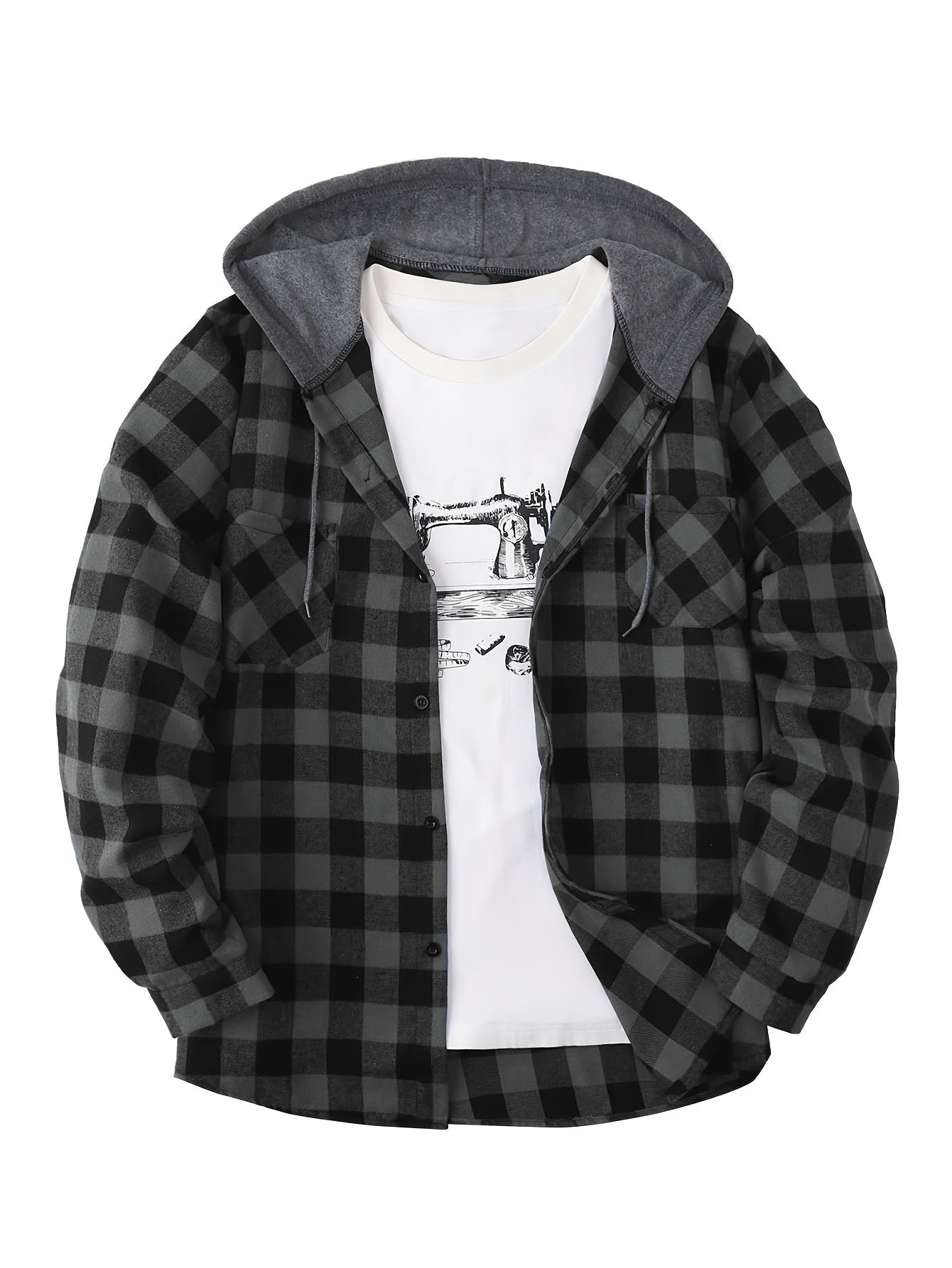Men's Hooded Plaid Shirt, Long-Sleeve