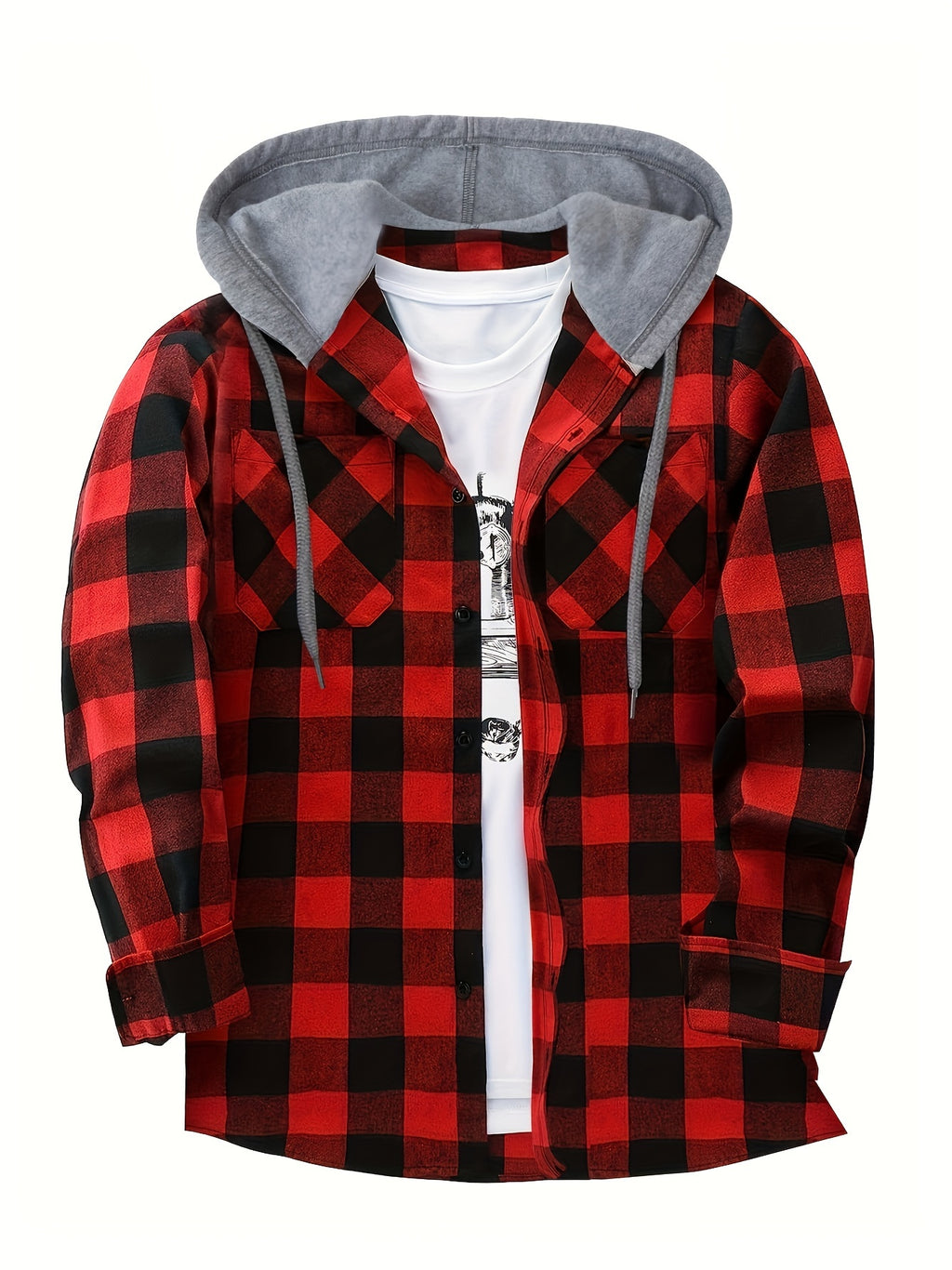 Men's Hooded Plaid Shirt, Long-Sleeve