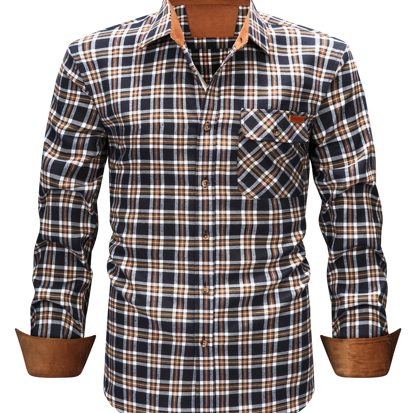 Men's Brushed Plaid Shirt, Dual-Tone, Long-Sleeve