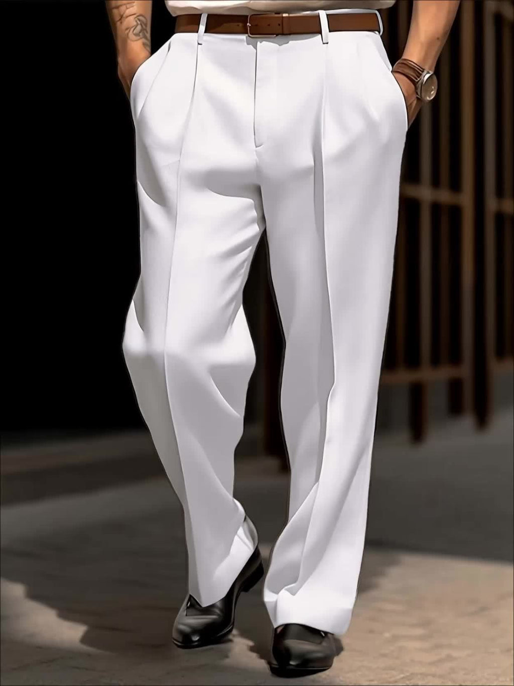 Men's White Trousers, Classic Versatile Casual
