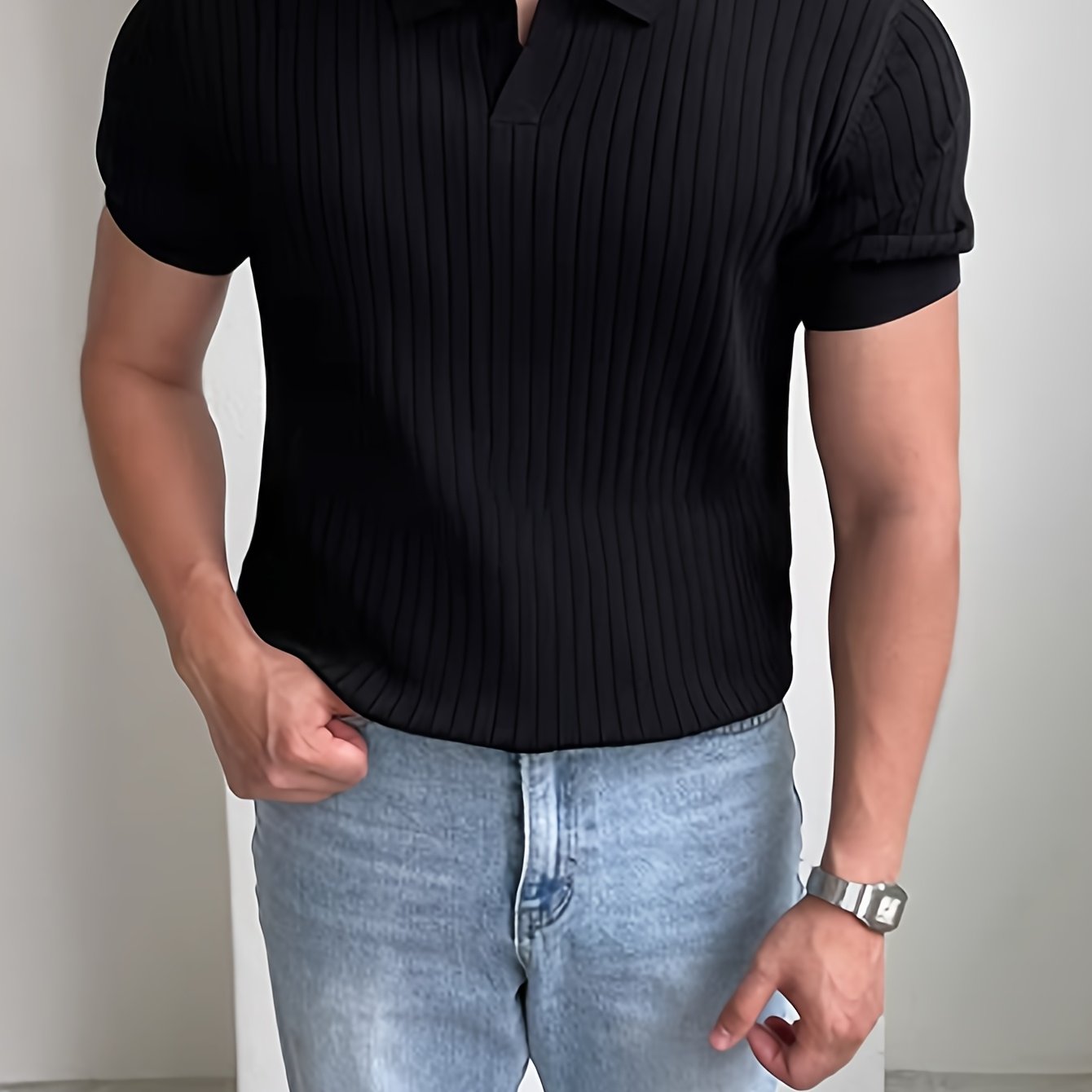 Men's Knit Polo Shirt, Striped Short-Sleeve