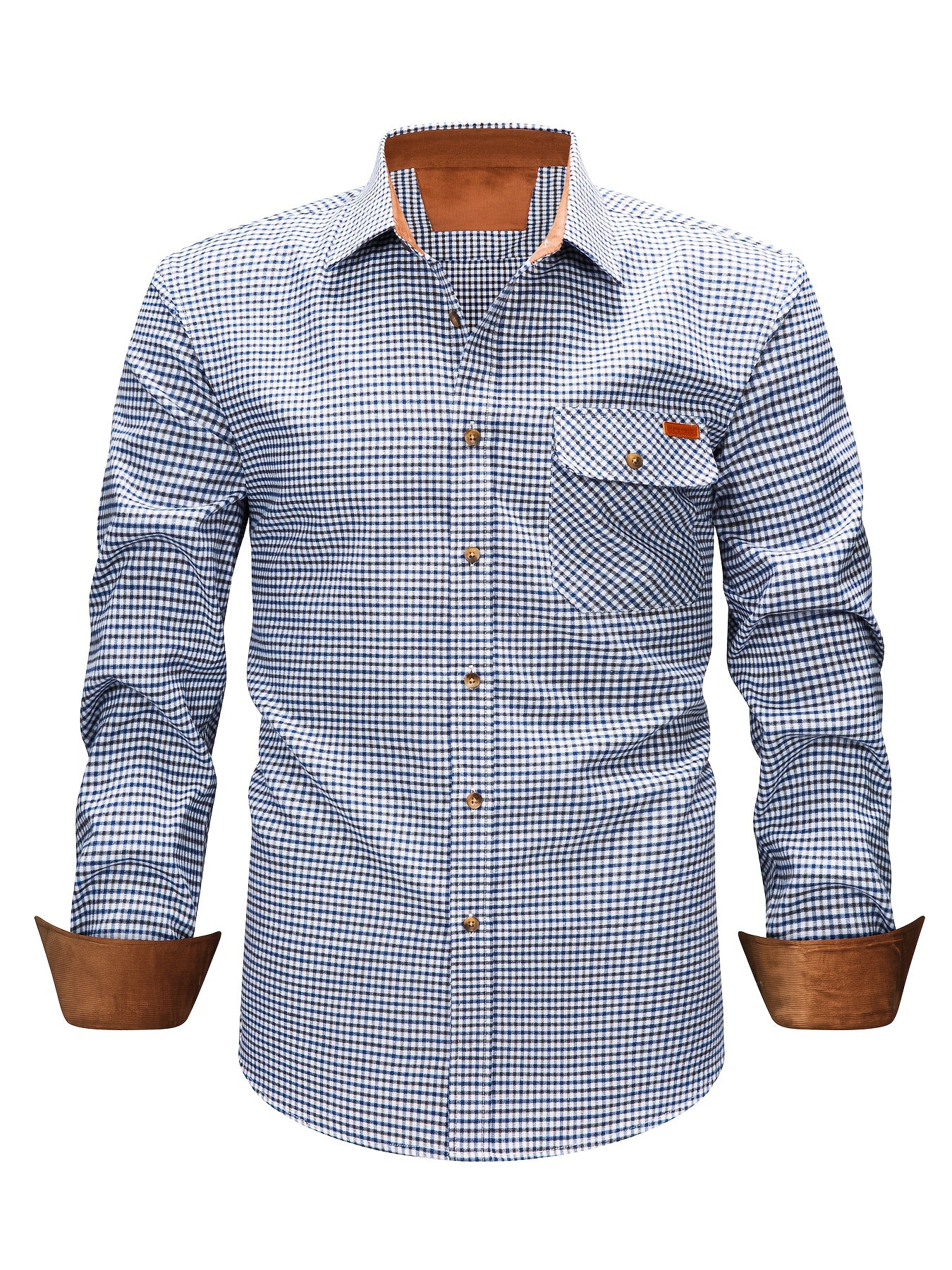 Men's Brushed Plaid Shirt, Dual-Tone, Long-Sleeve