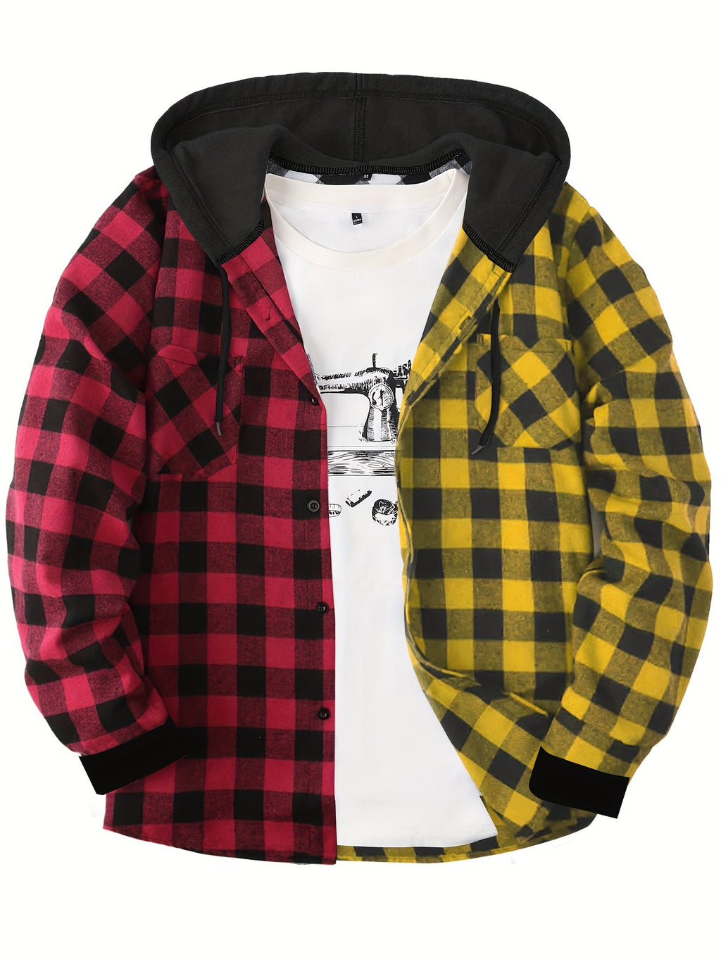 Men's Hooded Plaid Shirt, Long-Sleeve