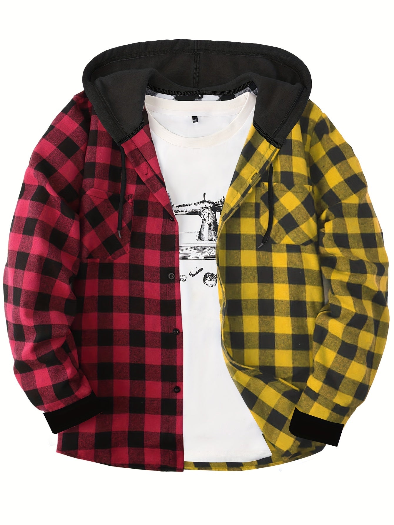 Men's Hooded Plaid Shirt, Long-Sleeve