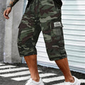 Men's Camo Cargo Capri Shorts, Multi-Pocket, Adjustable Waist