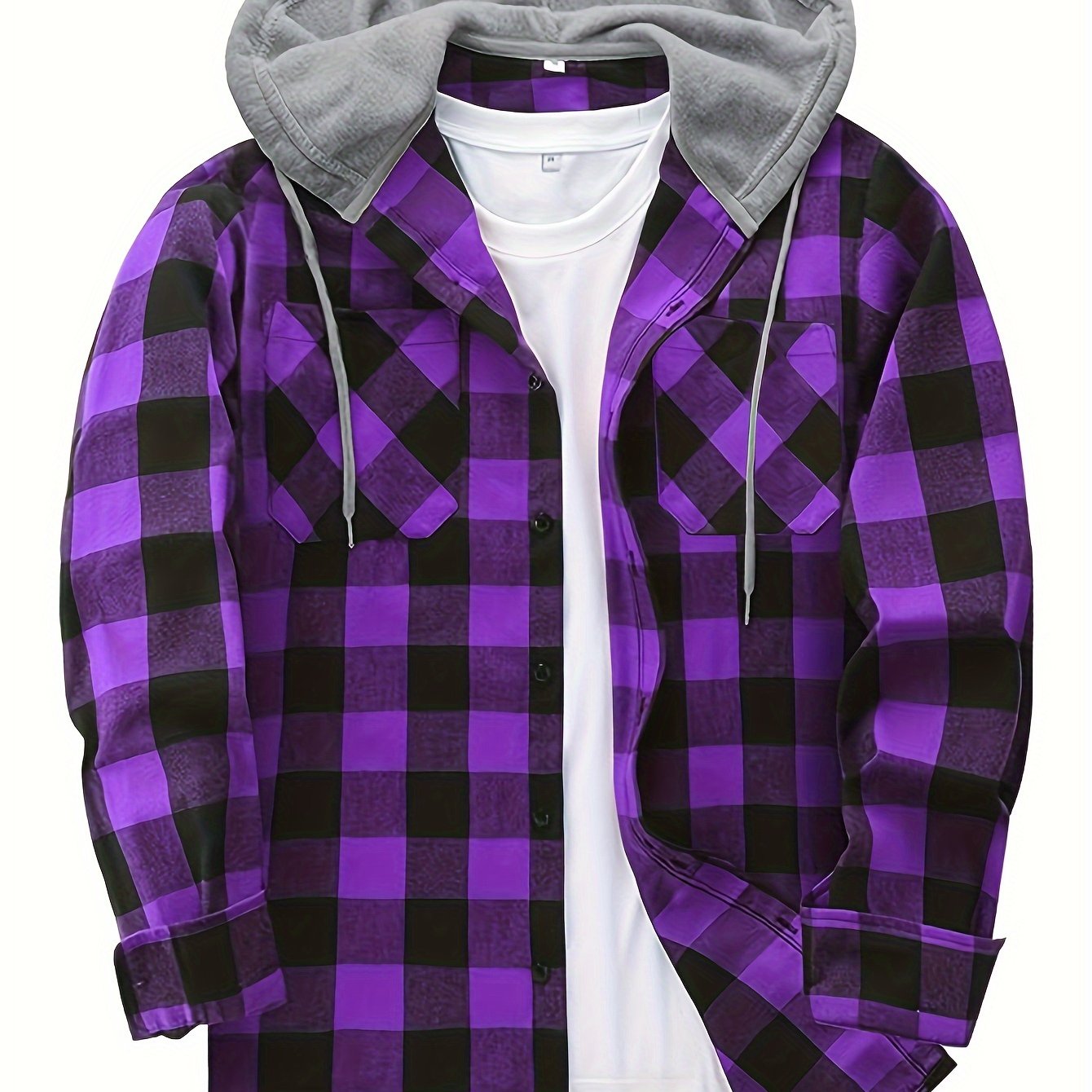 Men's Hooded Plaid Shirt, Long-Sleeve