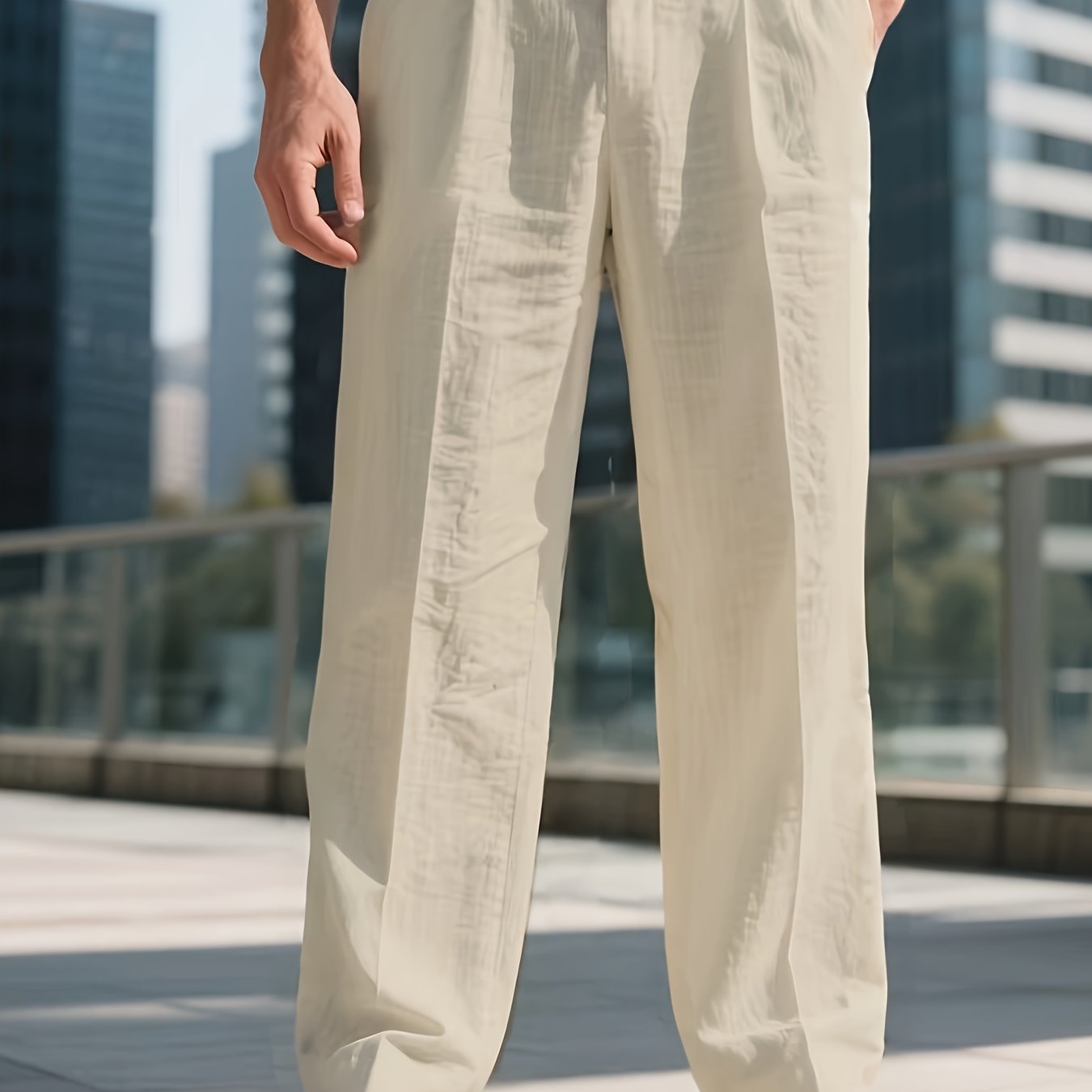 Men's Linen-Blend Trousers, Khaki, Straight-Leg Business Casual