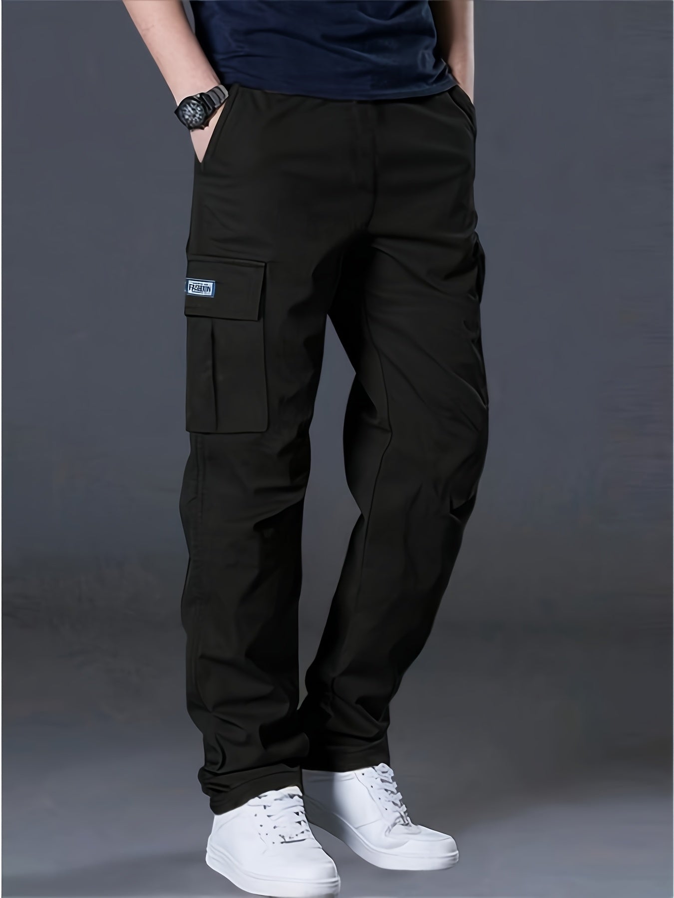 Men's Cargo Trousers, Multi-Pocket, Straight-Leg Drawstring