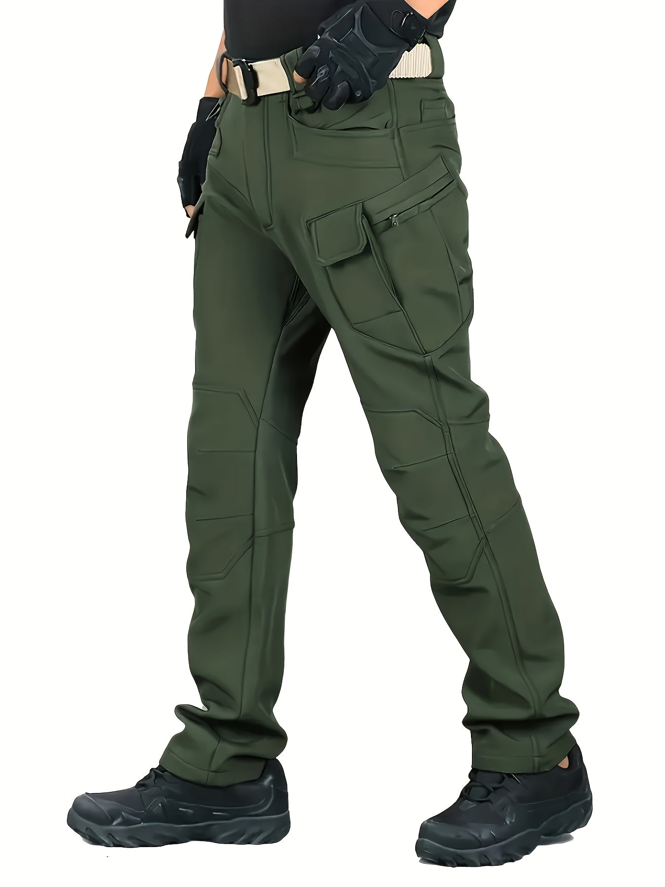 Men's Fleece-Lined Work Trousers, Softshell, Zippered Pockets