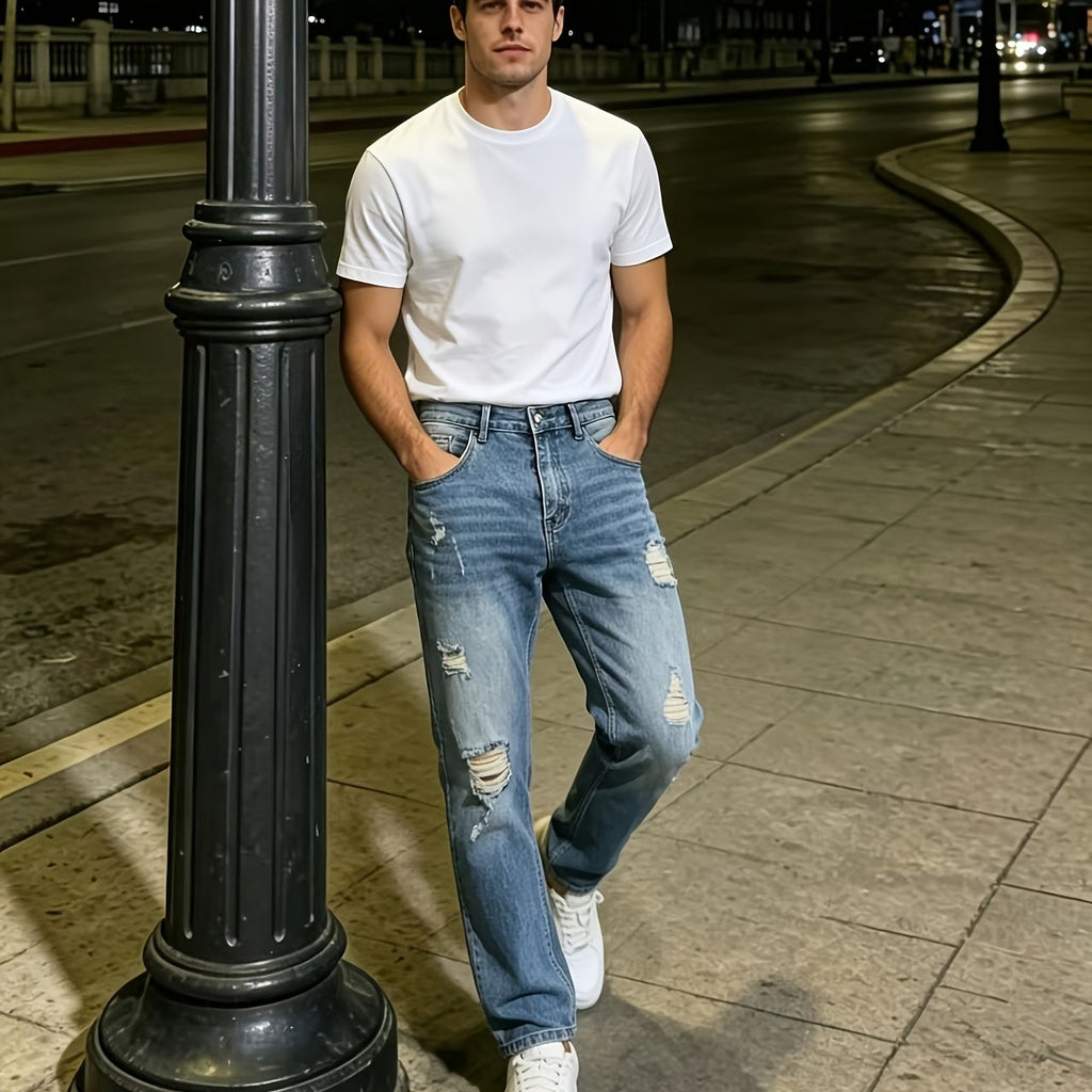 Men's Jeans, Light Wash, Ripped Slim Fit