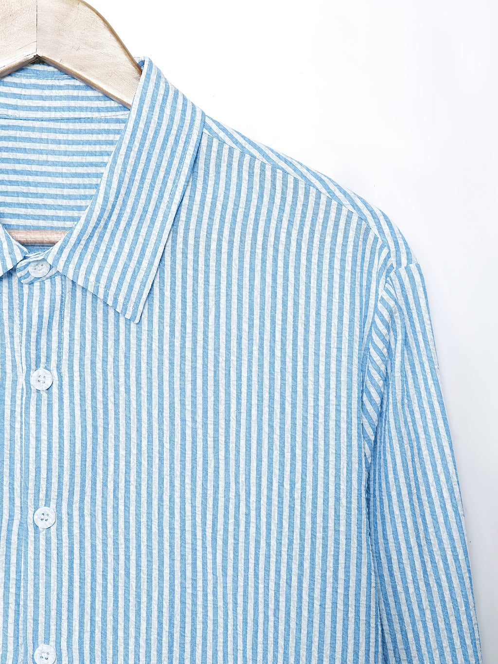 Men's Long-Sleeve Shirt, Textured Gauze, Striped Lapel