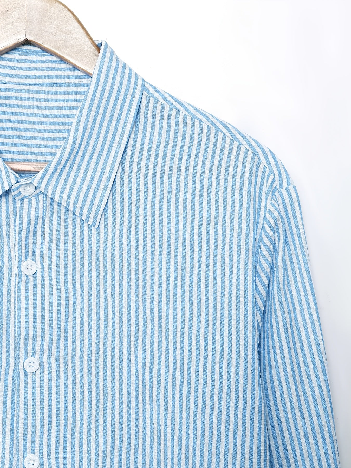 Men's Long-Sleeve Shirt, Textured Gauze, Striped Lapel
