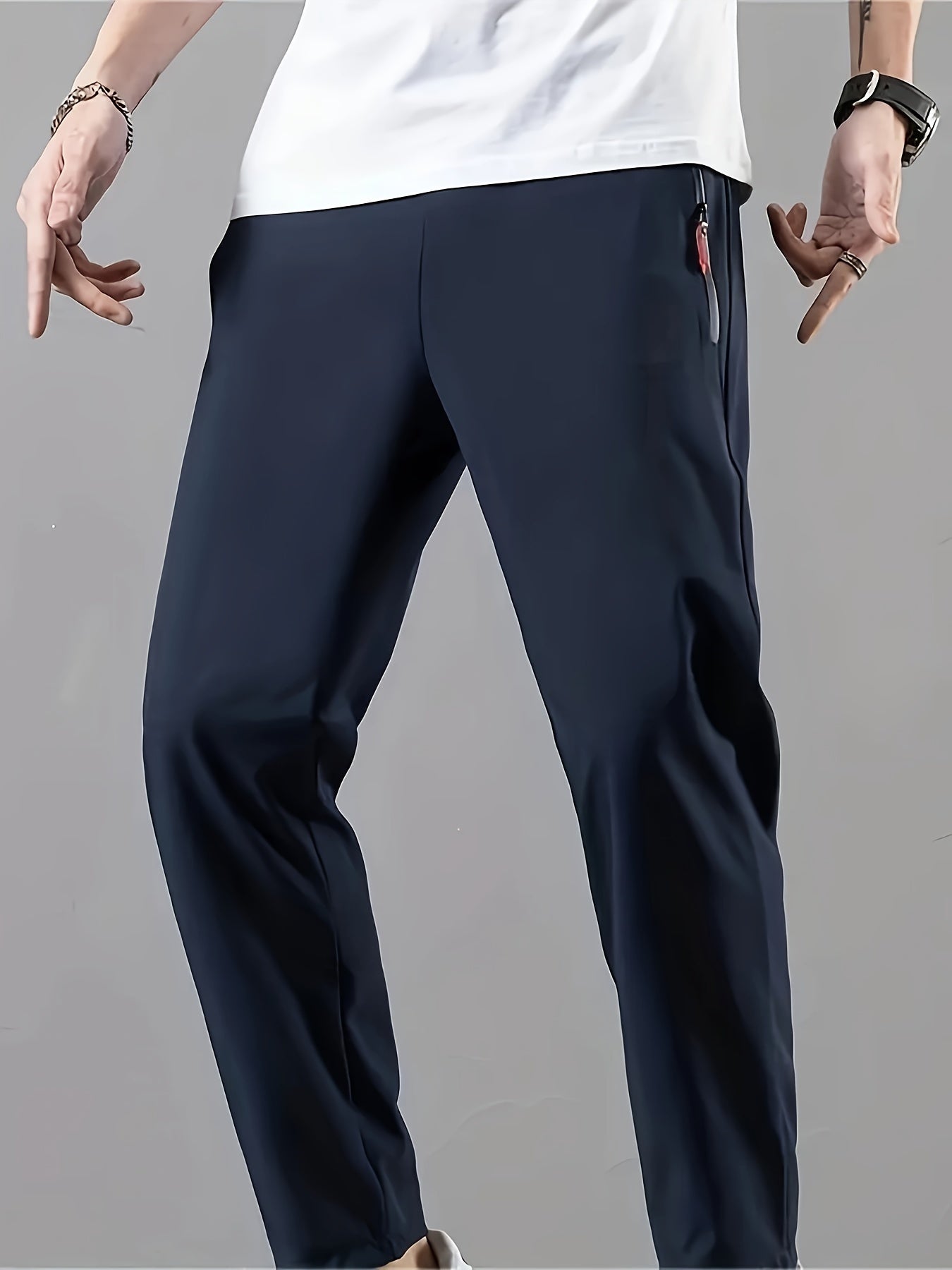 Men's Casual Trousers, Elastic Waist, Straight Loose Fit
