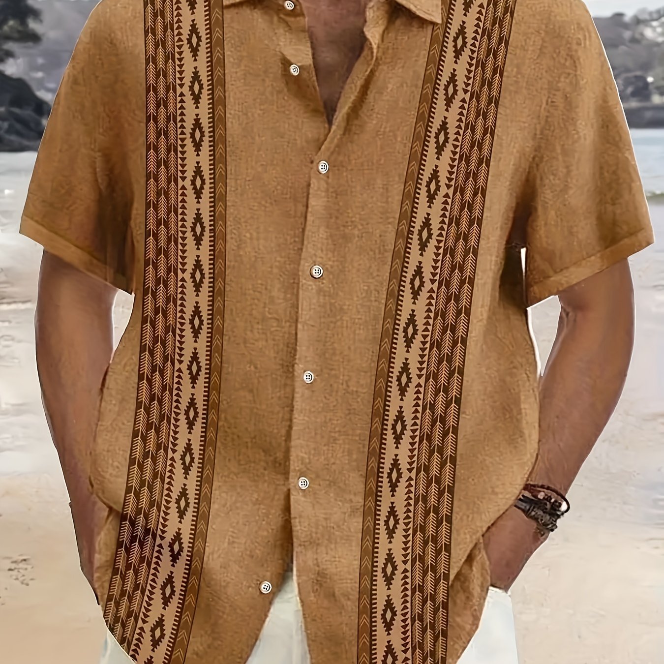 Men's Hawaiian Shirt, Geometric Print, Lapel