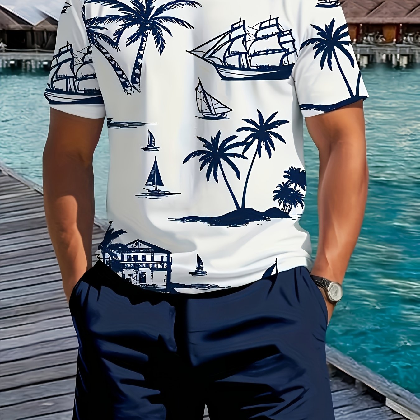Men's Printed T-Shirt & Shorts Set, Tropical
