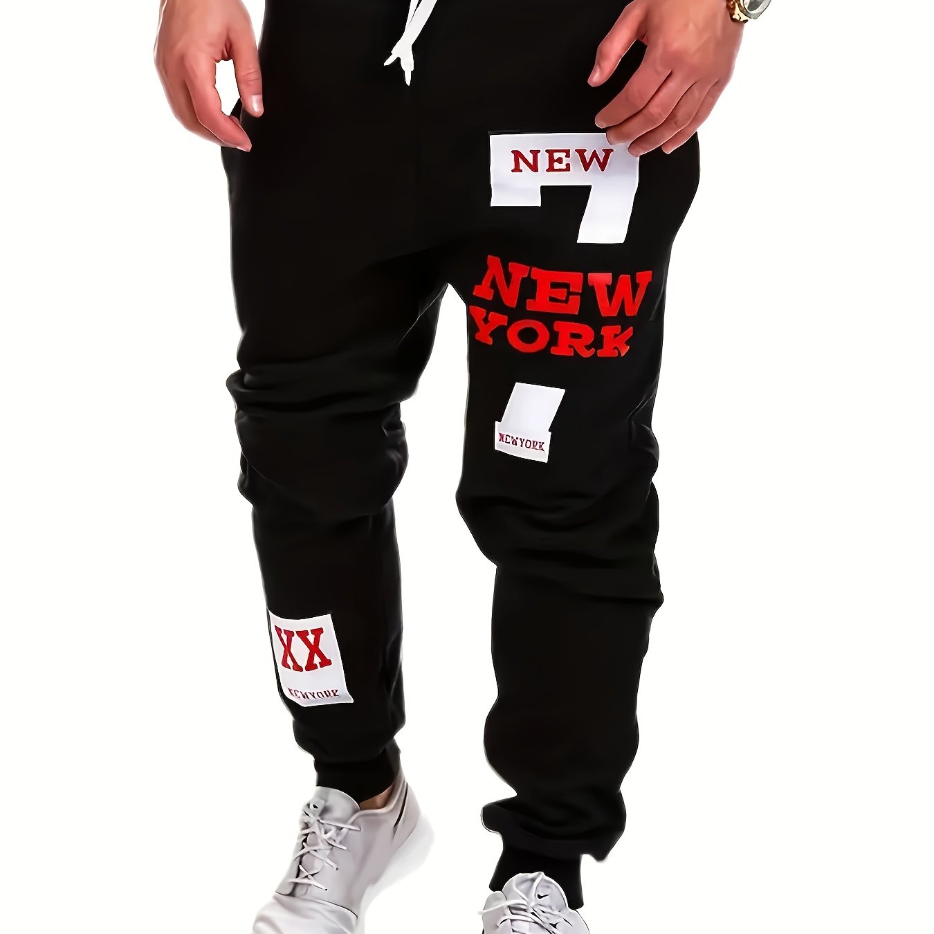 Men's Sports Joggers, Letter Print, Tapered