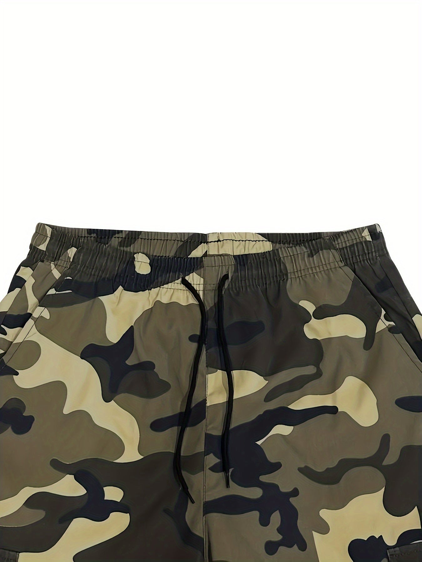 Men's Camo Cargo Capri Shorts, Multi-Pocket, Adjustable Waist