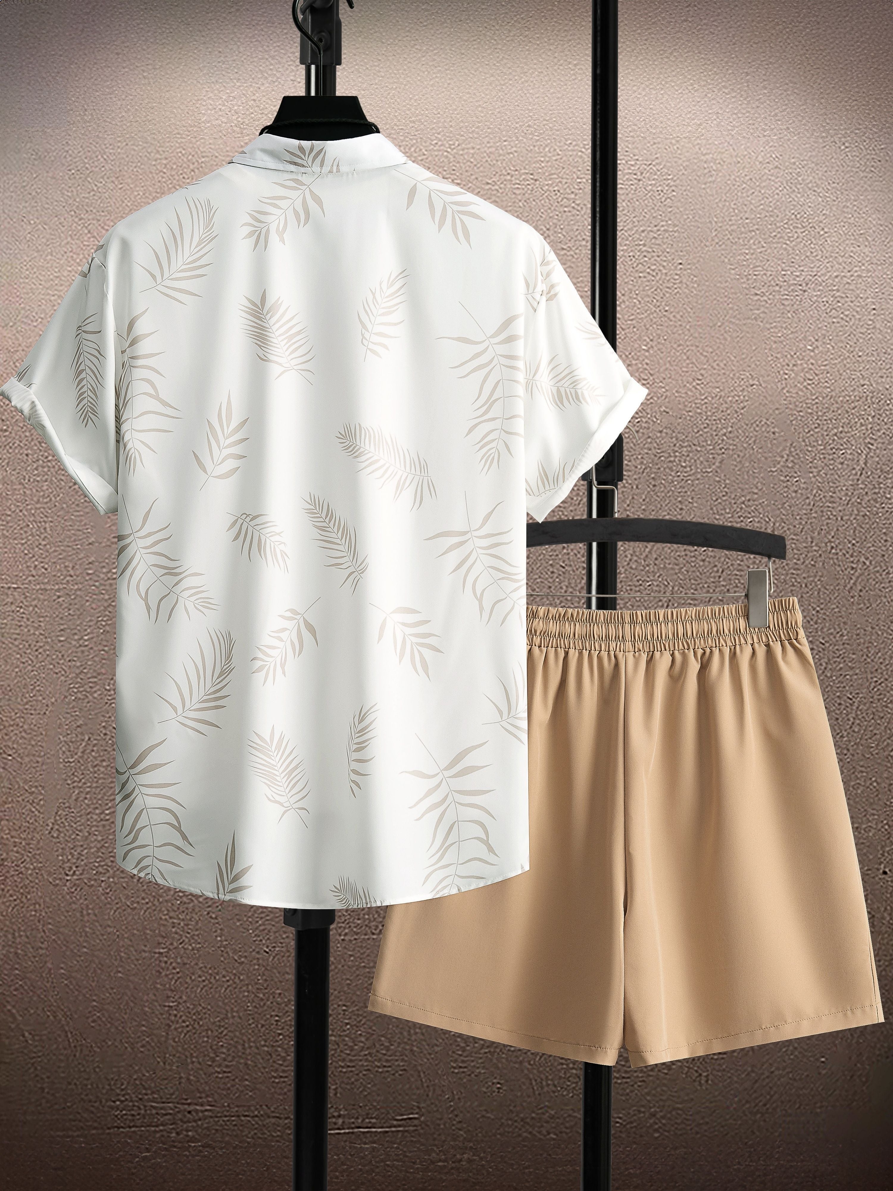 Men's Leaf-Print Shirt & Shorts Set, Short-Sleeve