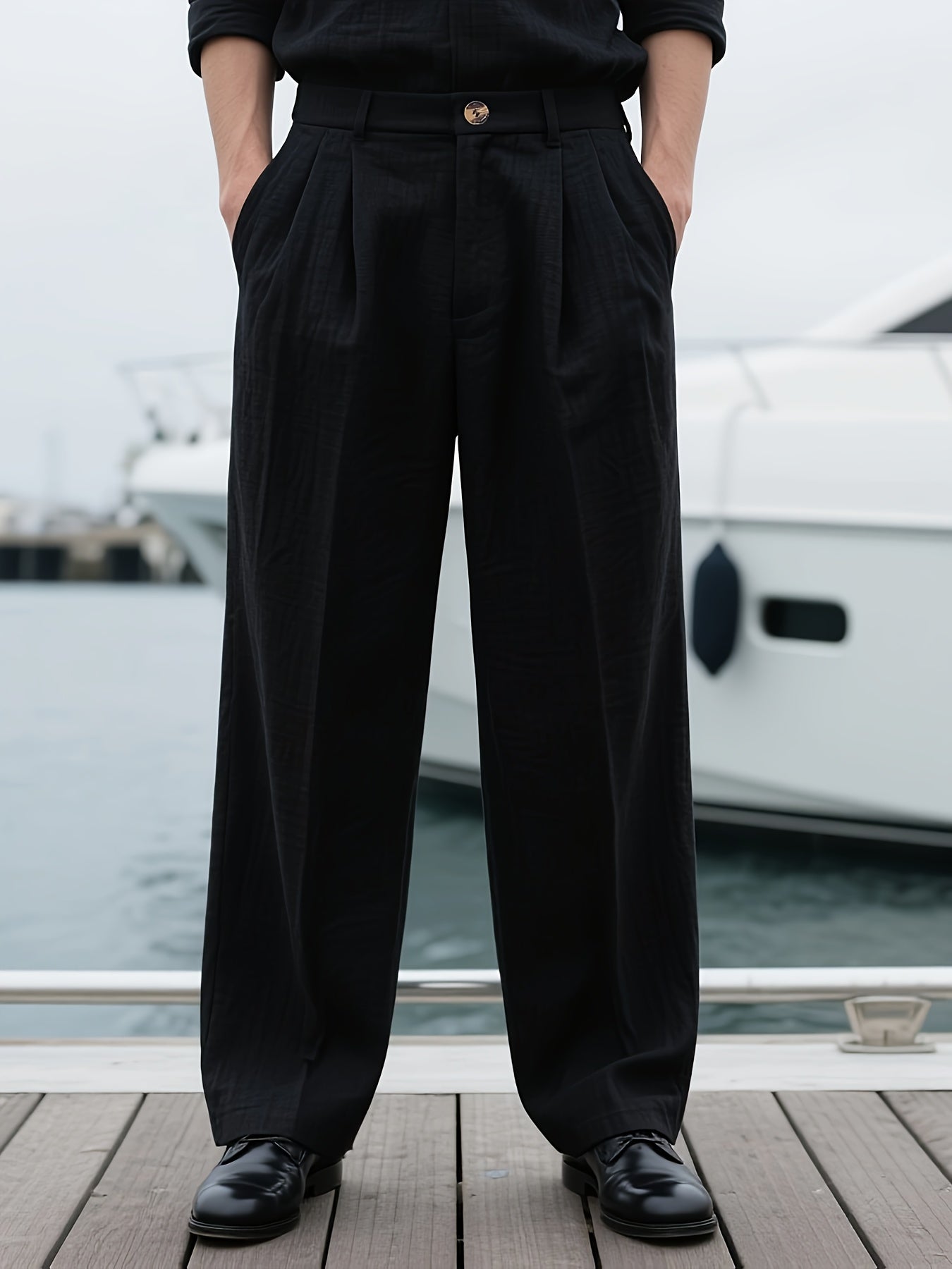 Men's Linen-Blend Slacks, Loose-Fit Business Casual