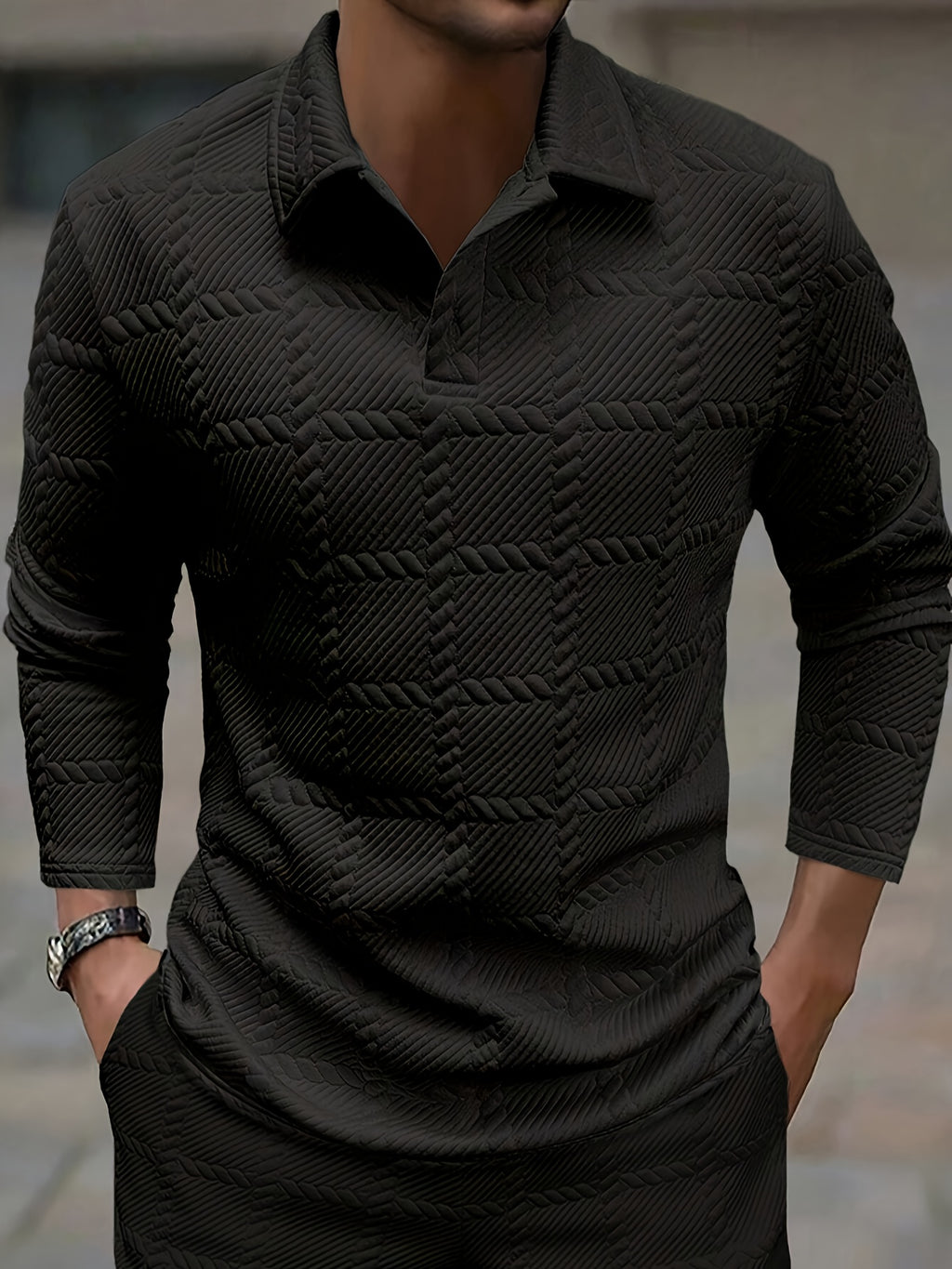 Men's Knit Polo Shirt, Jacquard Texture