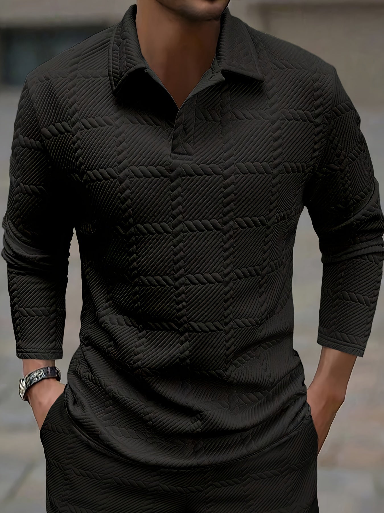 Men's Knit Polo Shirt, Jacquard Texture