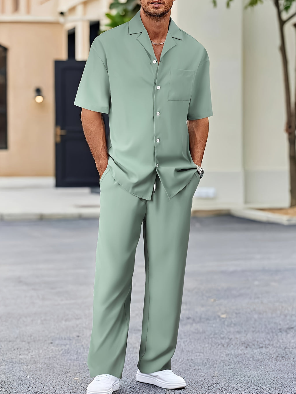 Men's Shirt & Pants Set, Suit-Inspired Casual