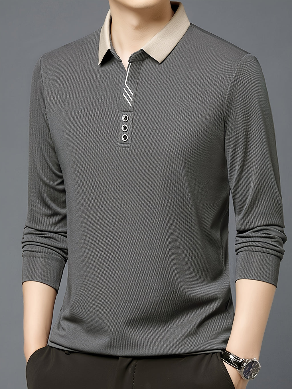Men's Long-Sleeve Shirt, Button Detail, Casual