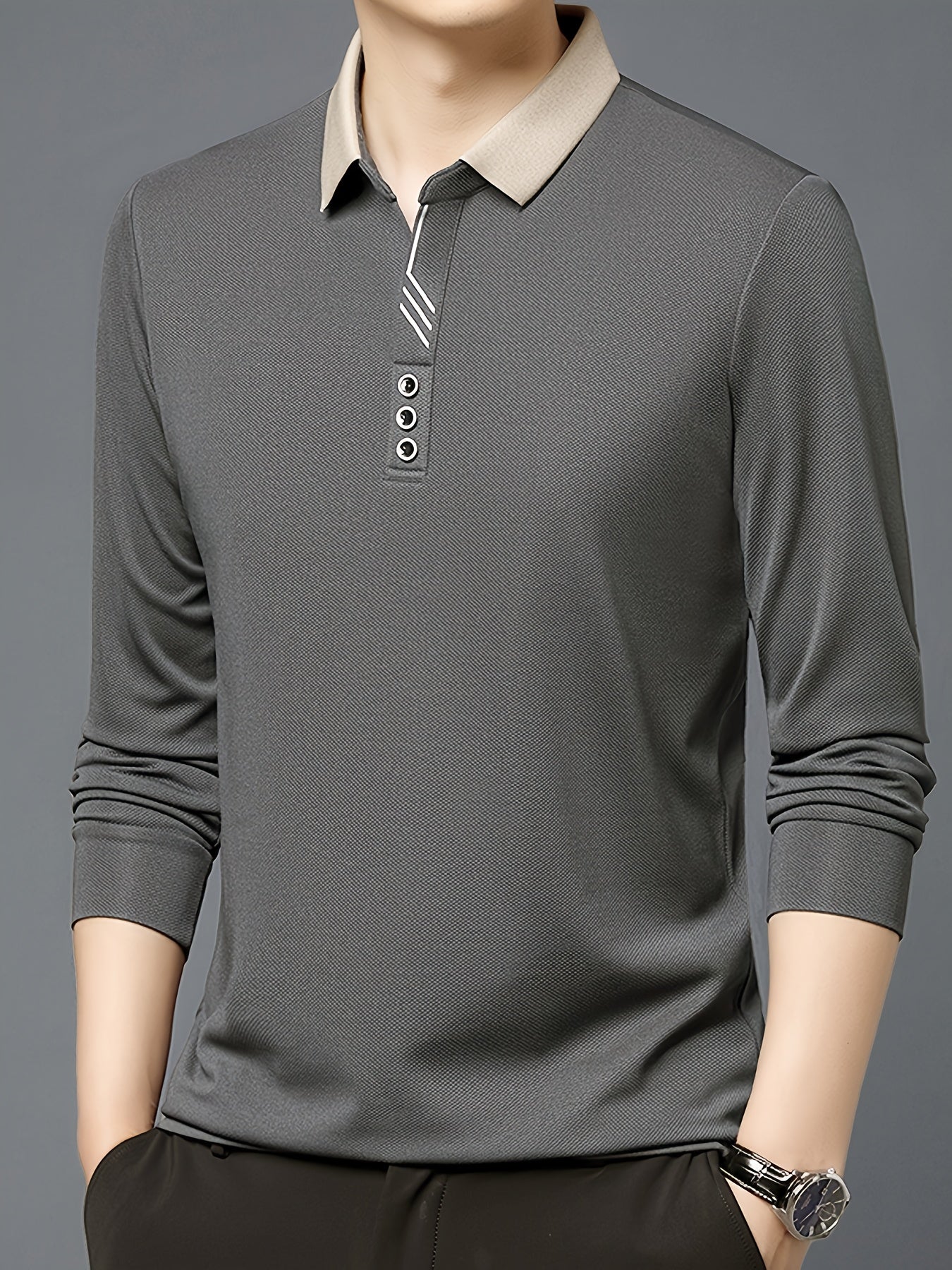 Men's Long-Sleeve Shirt, Button Detail, Casual