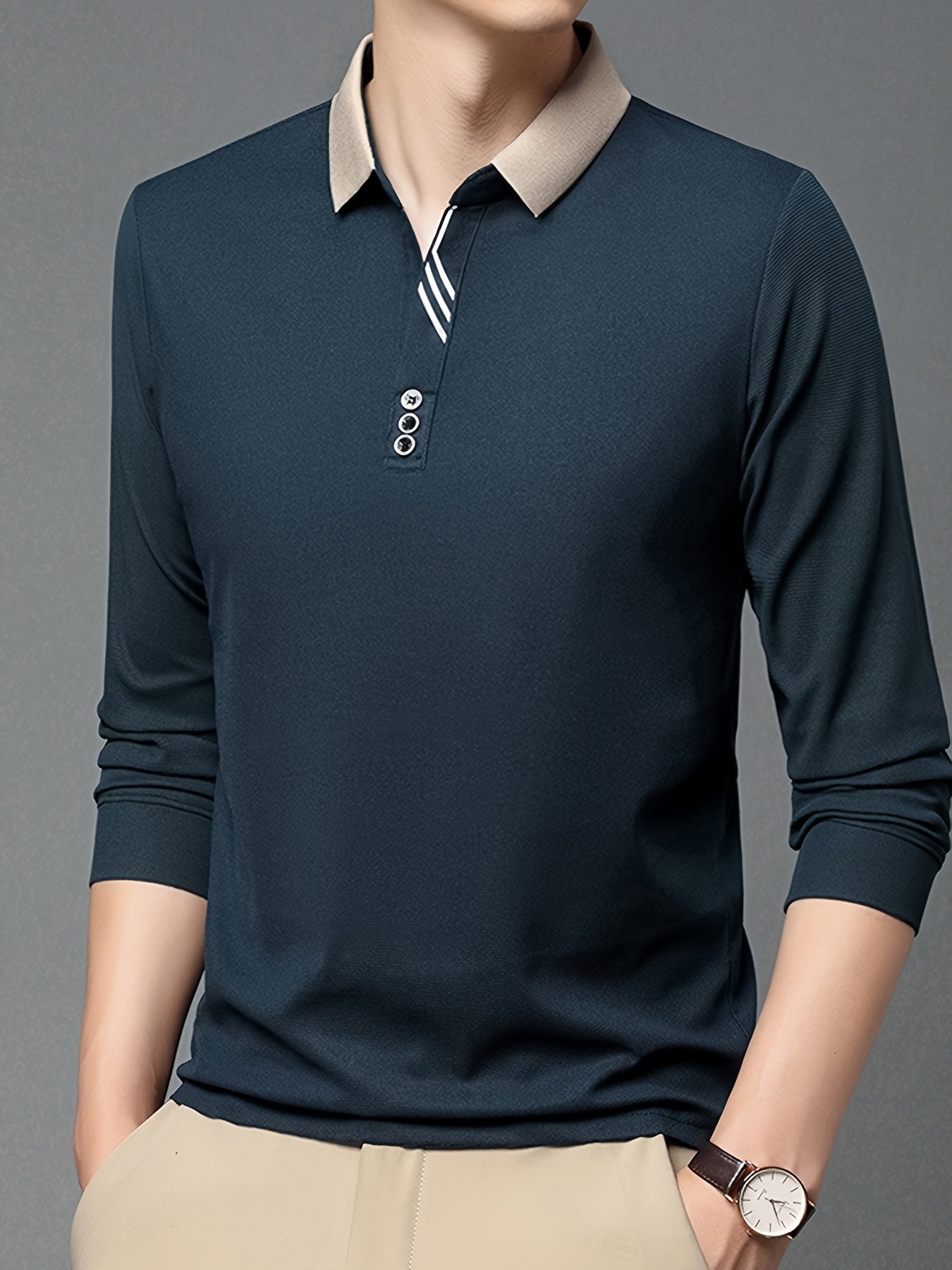 Men's Long-Sleeve Shirt, Button Detail, Casual