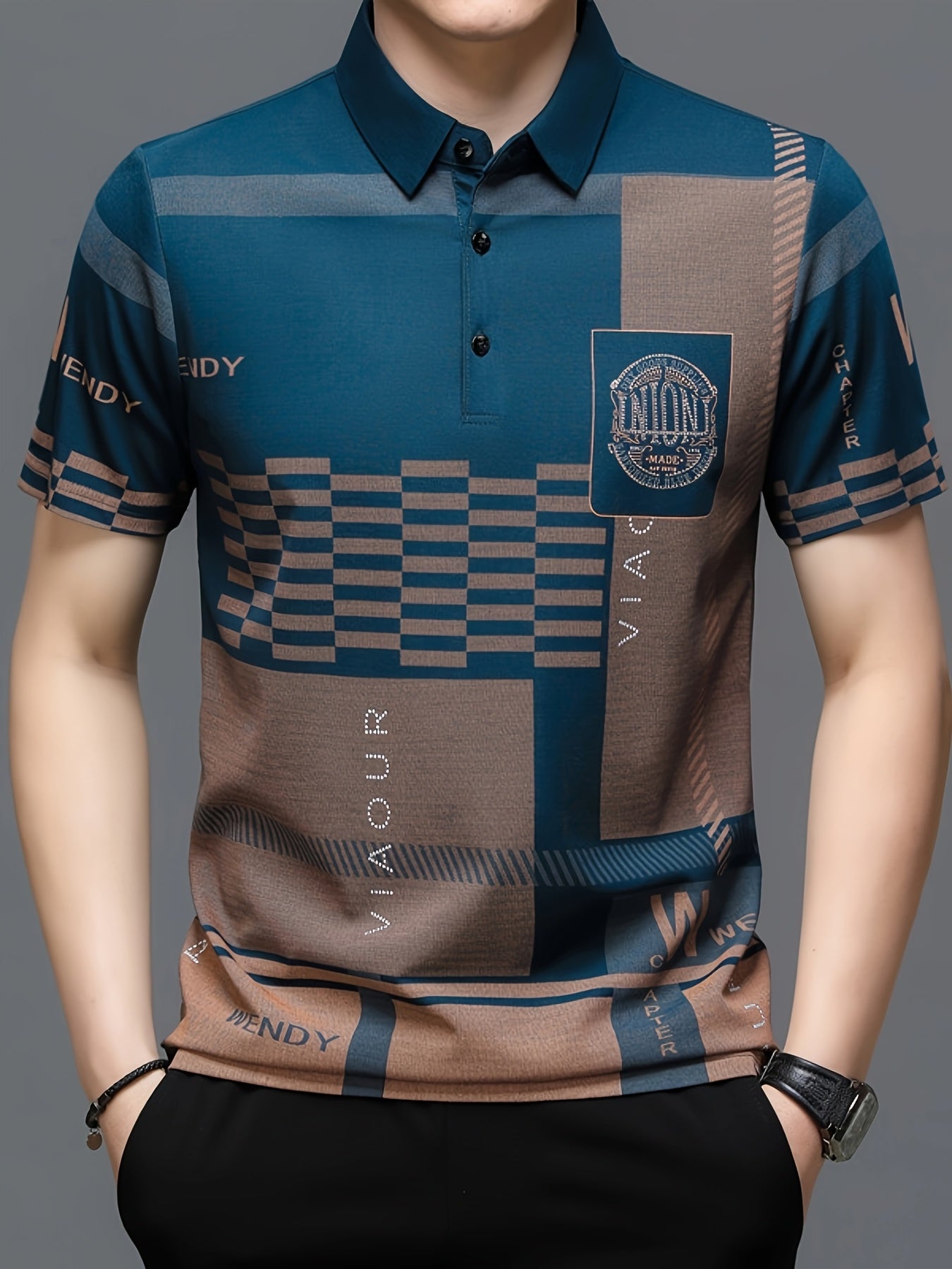 Men's Golf Polo Shirt, Plaid, Moisture-Wicking Quick-Dry