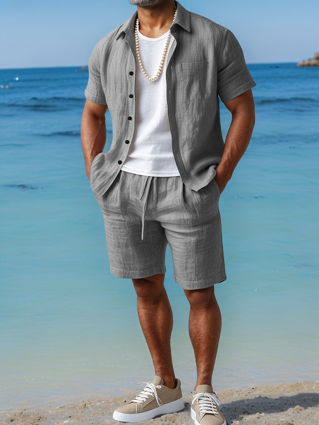 Men's Woven Shirt & Shorts Set, Quick-Dry