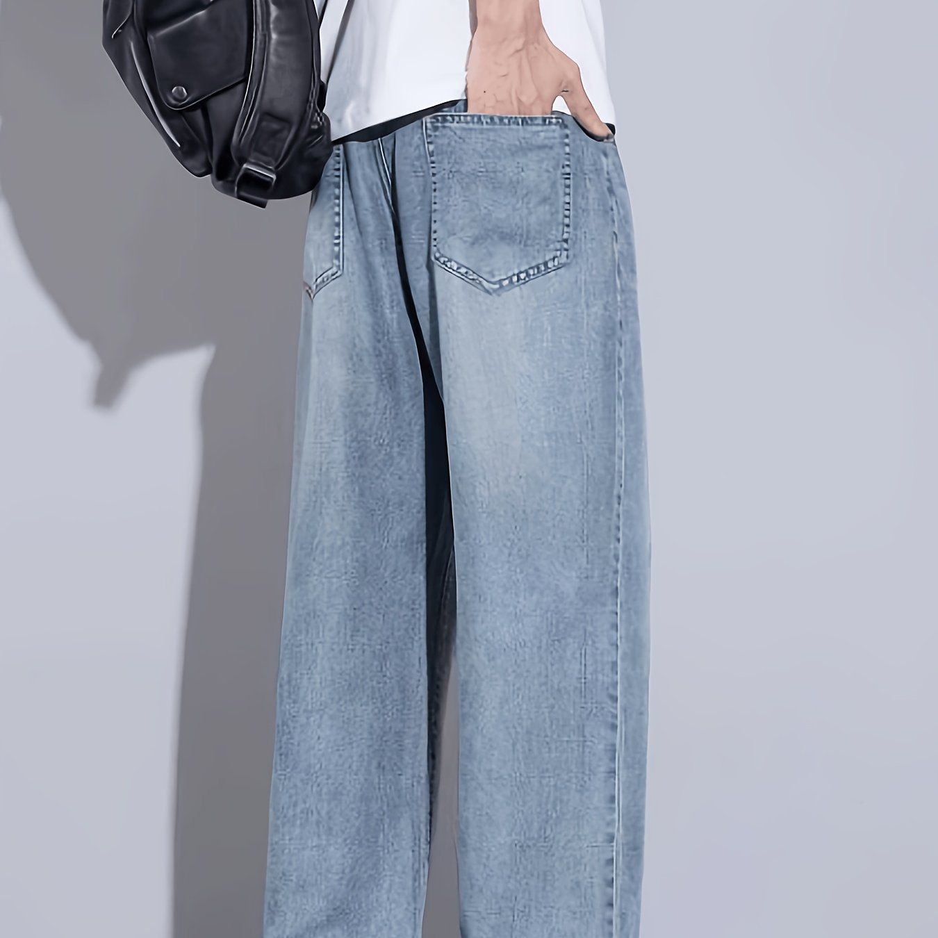 Men's Tencel Trousers, Faux-Denim, Straight Stretch