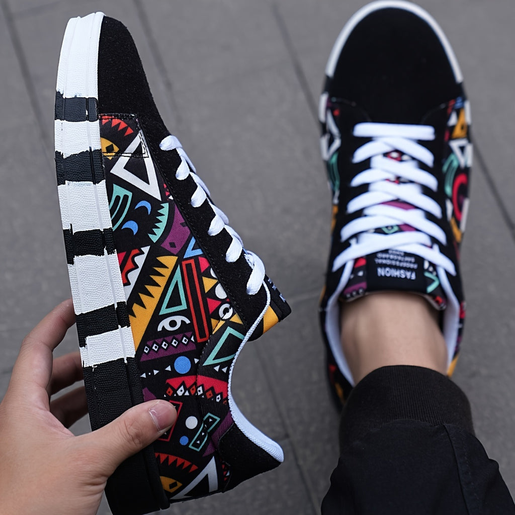Men's Low-Top Skate Shoes, Geometric Print