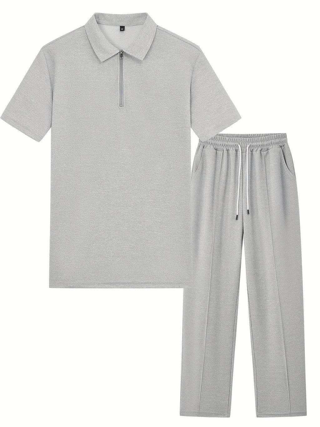 Men's Waffle-Knit Shirt & Pants Set, Zip Lapel