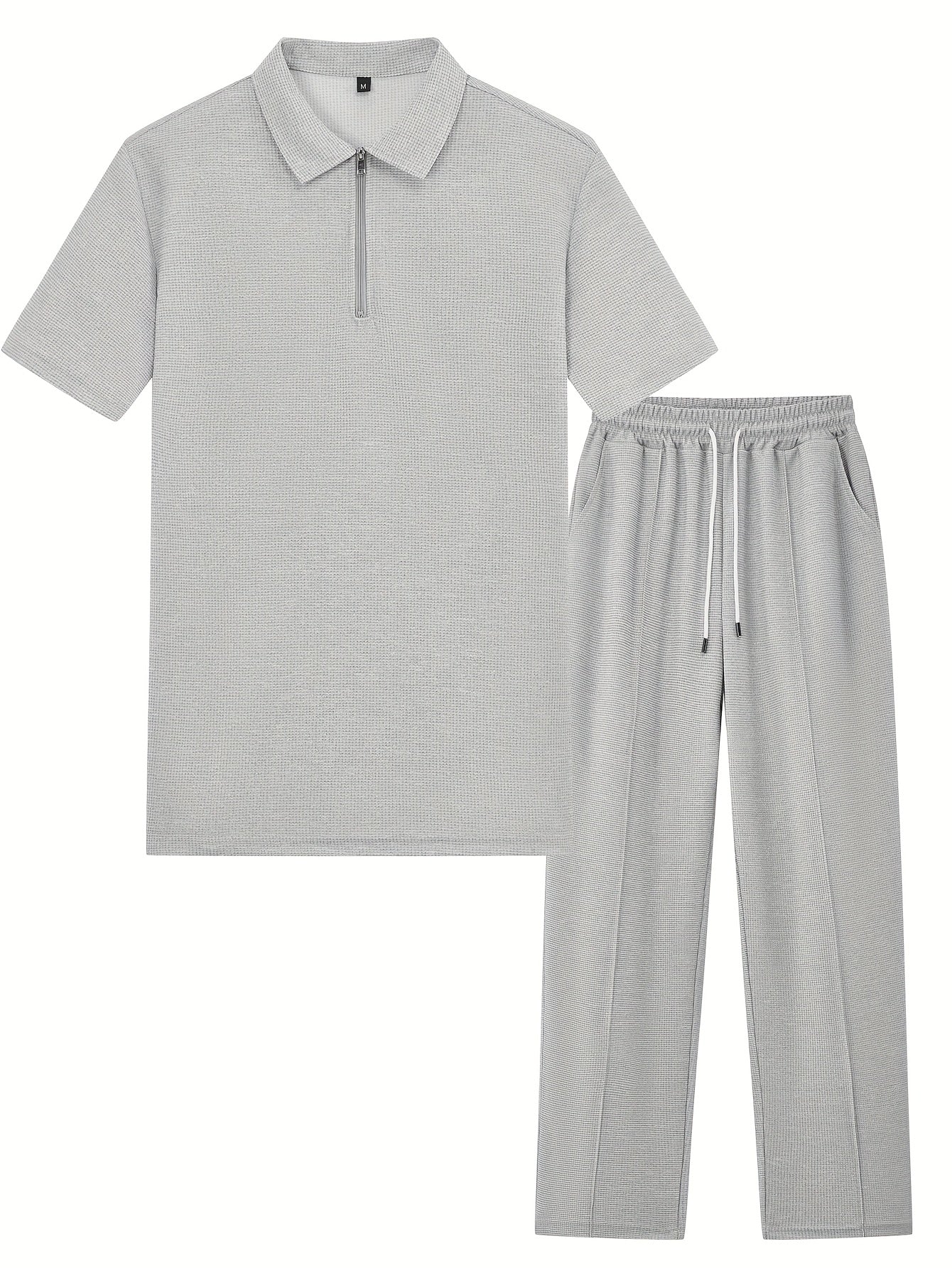 Men's Waffle-Knit Shirt & Pants Set, Zip Lapel