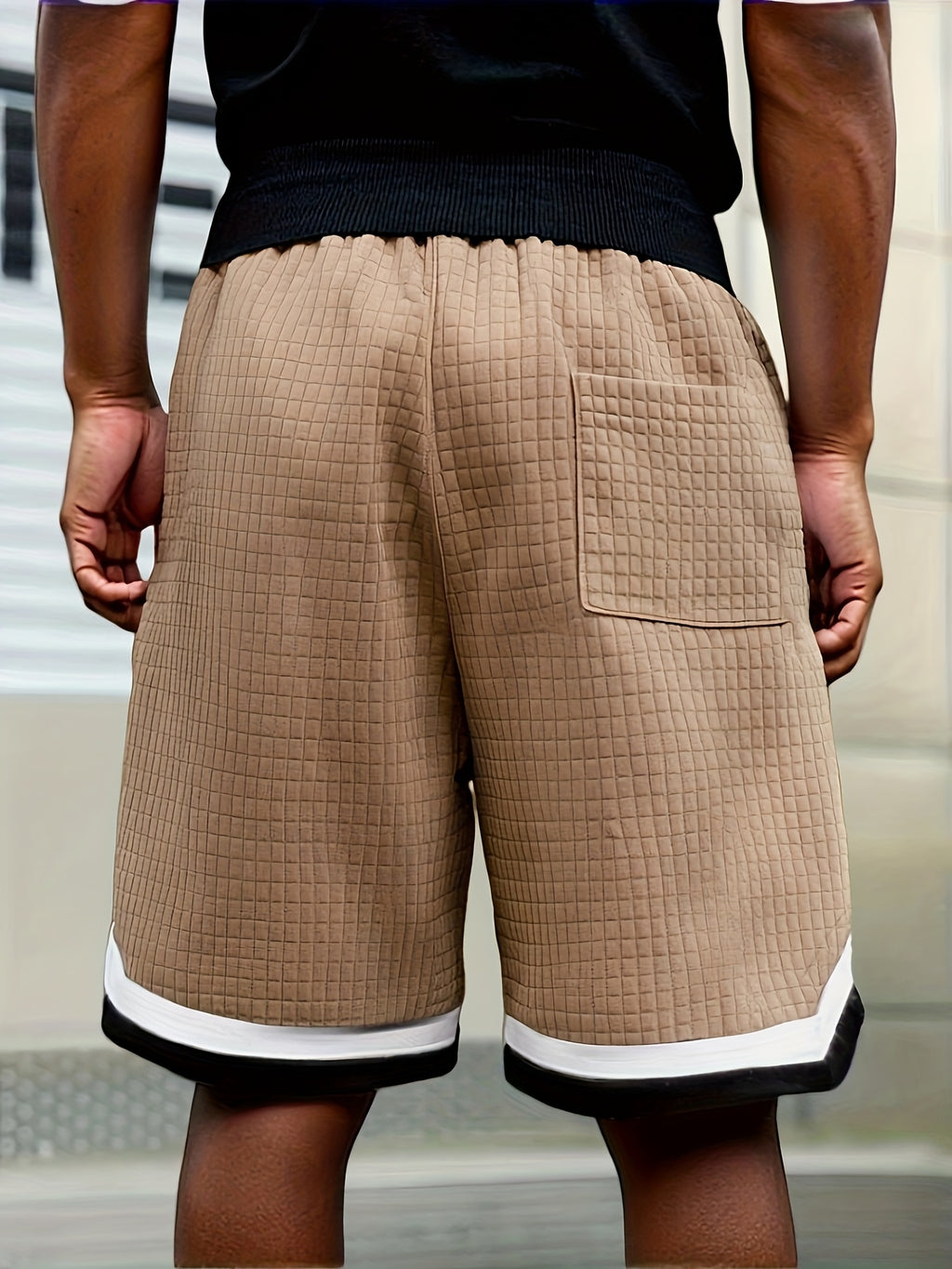 Men's Waffle Knit Shorts, Striped, Drawstring with Pockets