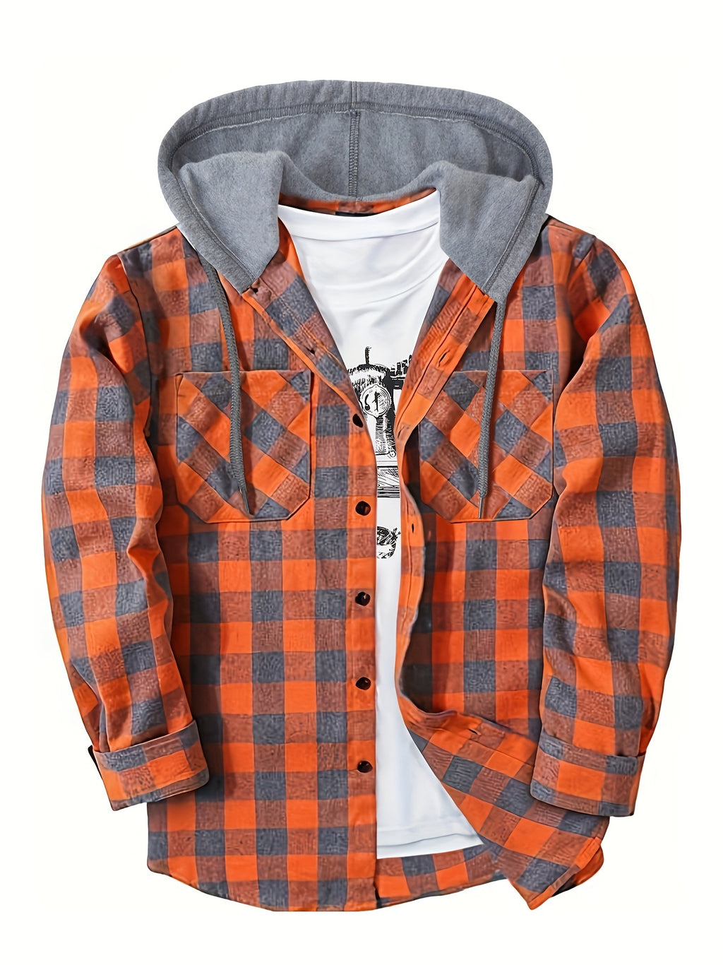 Men's Hooded Plaid Shirt, Long-Sleeve