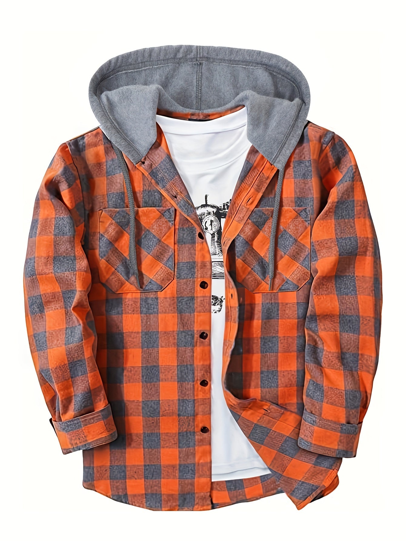 Men's Hooded Plaid Shirt, Long-Sleeve