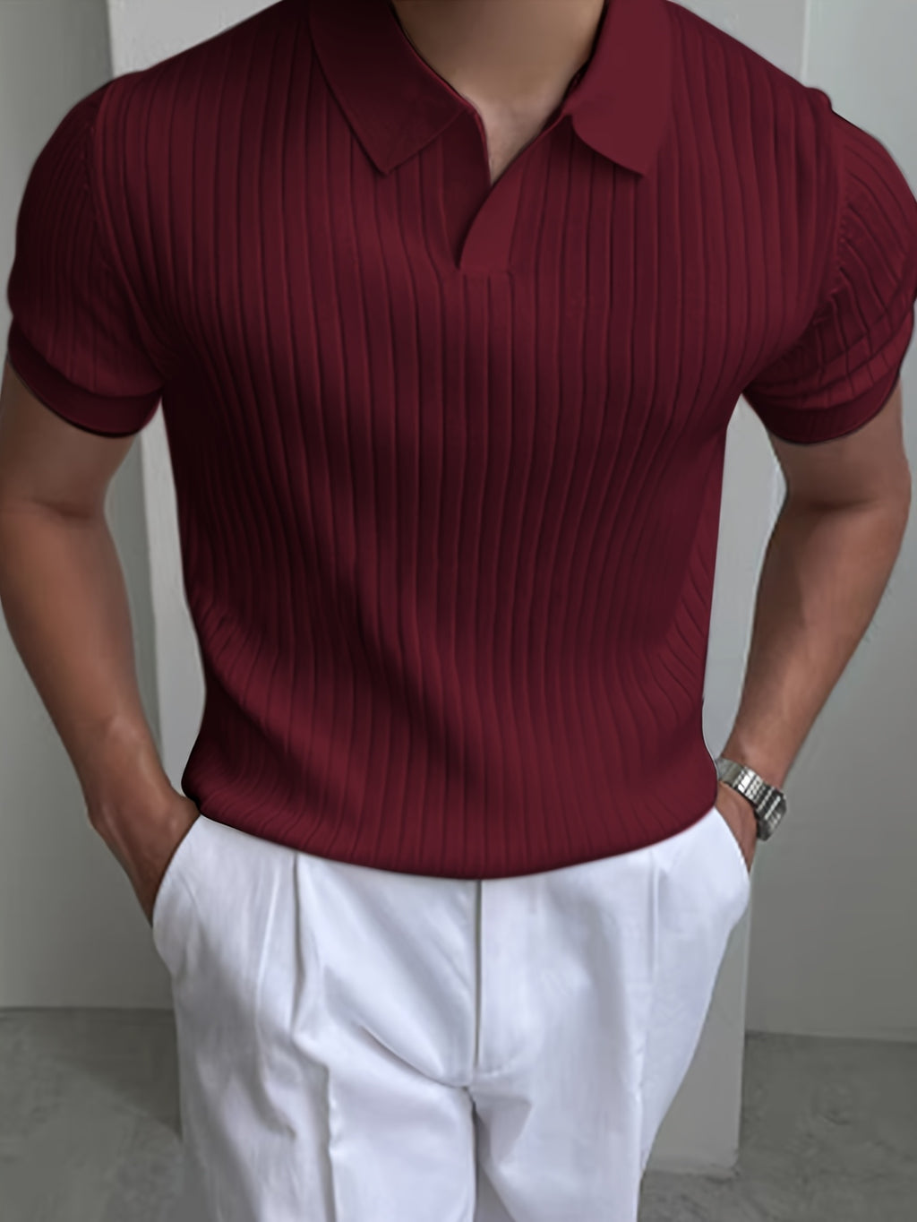 Men's Knit Polo Shirt, Striped Short-Sleeve